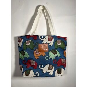 Johnny Cuba Elephant Tote Bag Blue Multi Color Tapestry Style‎ Women Canvas Bag
